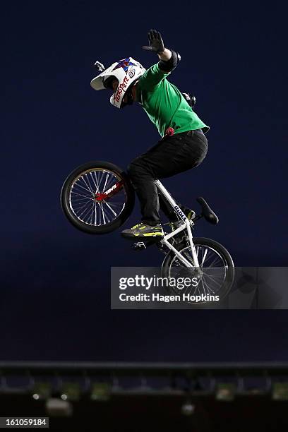 Chad Kagy performs a BMX trick during Nitro Circus Live at Westpac Stadium on February 9, 2013 in Wellington, New Zealand.