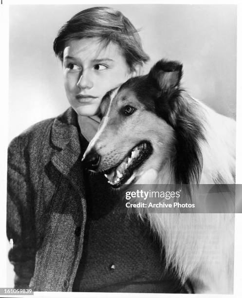 Roddy McDowall and Lassie in publicity portrait for the film 'Lassie Come Home', 1943.