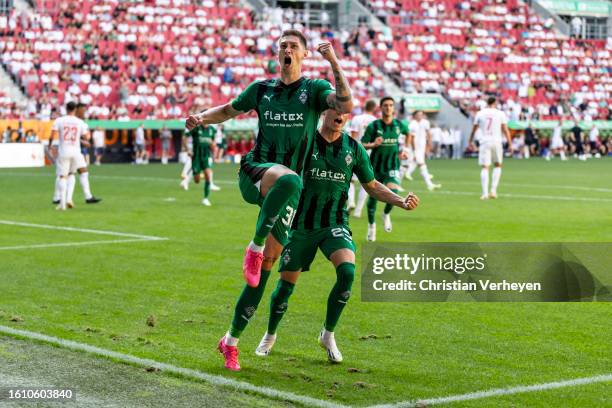 Tomas Cvancara of Borussia Moenchengladbach celebrates with team mates after he scored his teams fourth goal by penalty during the Bundesliga match...