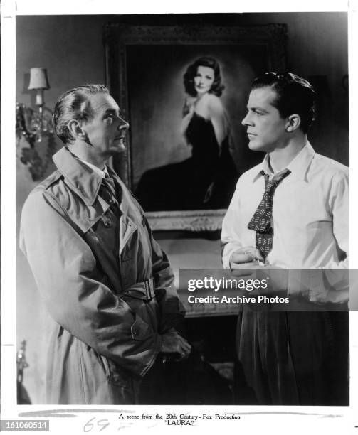 Clifton Webb and Dana Andrews in a scene from the film 'Laura', 1944.