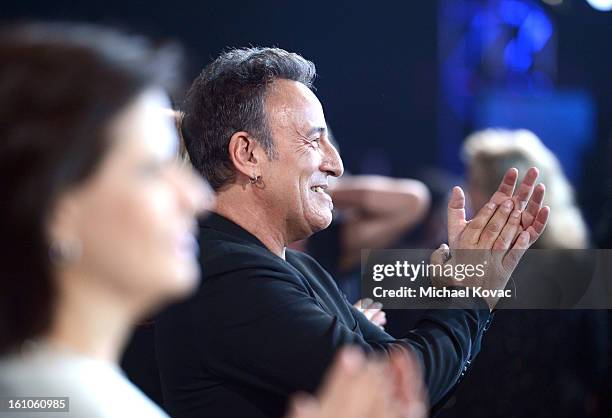 Musician Bruce Springsteen during the MusiCares Person Of The Year Honoring Bruce Springsteen at the Los Angeles Convention Center on February 8,...