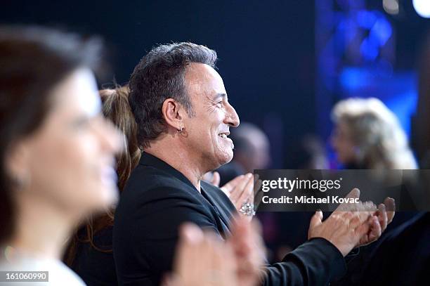 Musician Bruce Springsteen during the MusiCares Person Of The Year Honoring Bruce Springsteen at the Los Angeles Convention Center on February 8,...