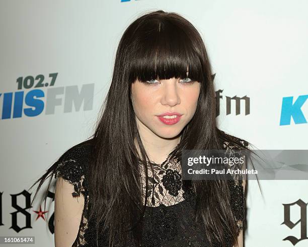 Recording Artist Carly Rae Jepsen attends the 102.7 KIIS FM and 98.7 5th annual celebrity artist lounge celebrating the 55th Annual GRAMMYS at ESPN...