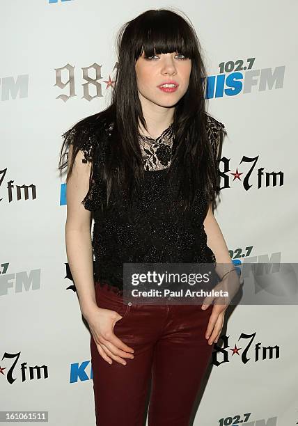 Recording Artist Carly Rae Jepsen attends the 102.7 KIIS FM and 98.7 5th annual celebrity artist lounge celebrating the 55th Annual GRAMMYS at ESPN...