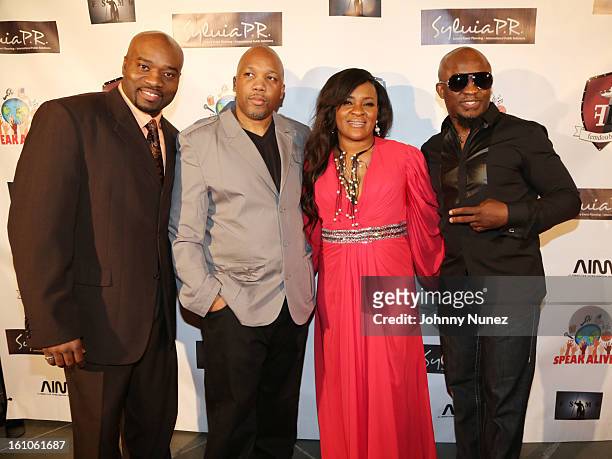 Gary 'Silky' Davis, Mike Mosley, Sylvia Babalola and Femi Ojetunde attend the Femdouble Producers Choice Honorees Gala at Bel Air Ship Mansion on...