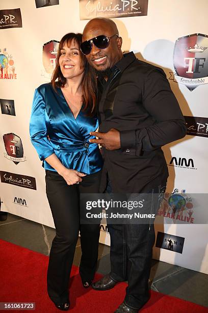 Lelia Steinberg and Femi Ojetunde attend the Femdouble Producers Choice Honorees Gala at Bel Air Ship Mansion on February 8, 2013 in Belair,...