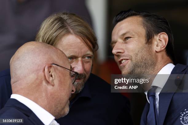 Ajax chief sports officer Maurits Hendriks, Ajax technical director Sven Mislintat, Ajax commercial director Menno Geelen during the Dutch premier...