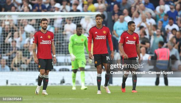 Dejection for Manchester United during the Premier League match between Tottenham Hotspur and Manchester United at Tottenham Hotspur Stadium on...