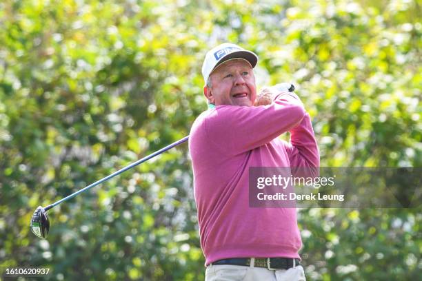 Billy Mayfair of United States tees off on hole two on day two of the Shaw Charity Classic at Canyon Meadows Golf & Country Club on August 19, 2023...