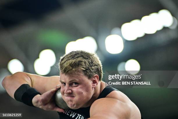 New Zealand's Jacko Gill competes in the men's shot put final during the World Athletics Championships at the National Athletics Centre in Budapest...