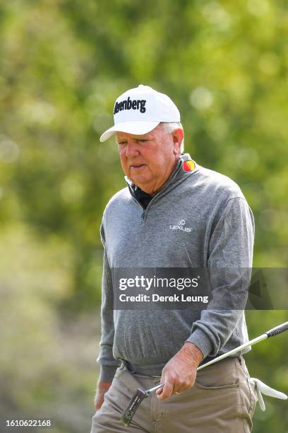 Mark O'Meara of United States prepares to putt on hole one on day two of the Shaw Charity Classic at Canyon Meadows Golf & Country Club on August 19,...