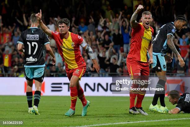 Bas Kuipers of Go Ahead Eagles celebrates 1-0 during the Dutch Eredivisie match between Go Ahead Eagles v FC Volendam at the De Adelaarshorst on...