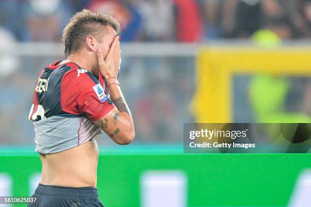 Mateo Retegui of Genoa reacts with disappointment after the Serie A TIM match between Genoa CFC and ACF Fiorentina at Stadio Luigi Ferraris on August...