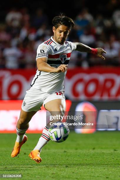 Alexandre Pato of Sao Paulo makes an attempt on target during the match between Sao Paulo and Botafogo as part of Brasileirao Series A 2023 at...