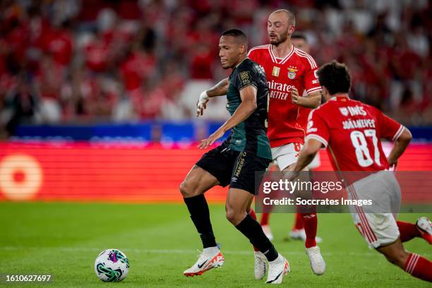 Ronald Pereira of Estreia da Amadora Fredrik Aursnes of Benfica during the Portugese Primeira Liga match between Benfica v Estrela Amadora at the...