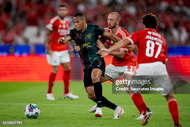 Ronald Pereira of Estreia da Amadora Fredrik Aursnes of Benfica during the Portugese Primeira Liga match between Benfica v Estrela Amadora at the...