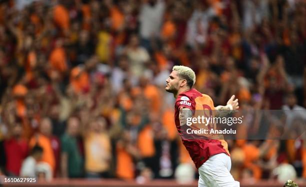 Mauro Icardi of Galatasaray celebrates after scoring a goal during the Turkish Super Lig football match between Galatasaray and Trabzonspor at RAMS...
