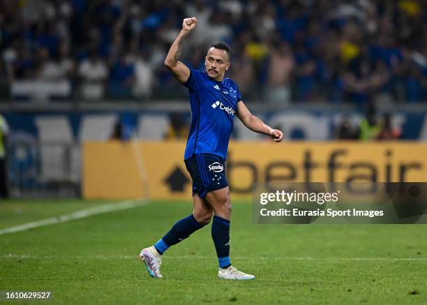 Rafael Papagaio of Cruzeiro celebrates his goal during Brasileirao 2023 match between Cruzeiro and Corinthians at Mineirao Stadium on August 19, 2023...