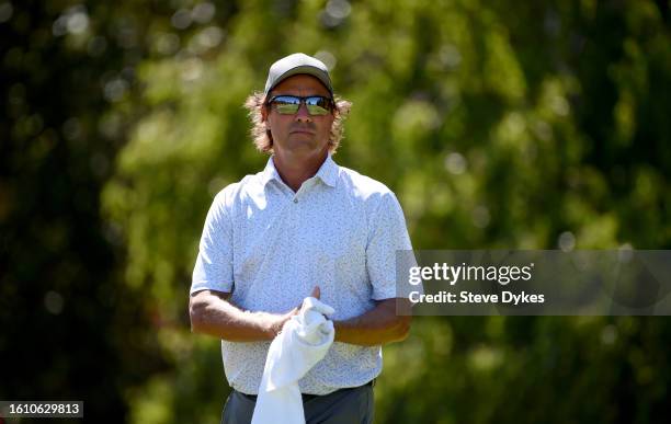 Stephen Ames of Canada walks to the tee box on the fifth hole during the second round of the Boeing Classic at The Club at Snoqualmie Ridge on August...