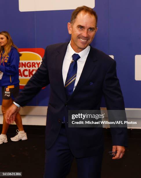 Justin Langer is seen in the West Coast room during the 2023 AFL Round 23 match between the Western Bulldogs and the West Coast Eagles at Marvel...