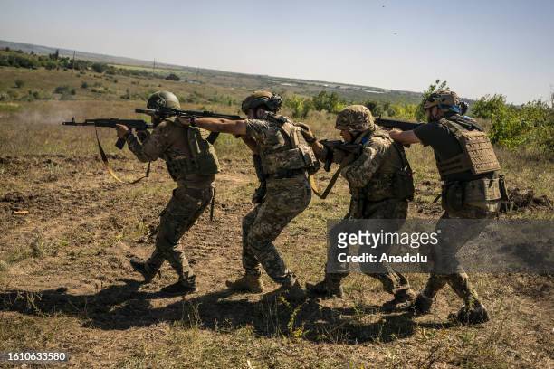 Ukrainian soldiers attend a military training near Chasiv Yar as Russia-Ukraine war continues in Donetsk Oblast, Ukraine on August 19, 2023.