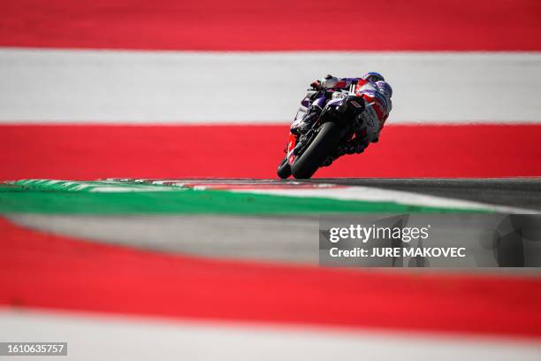 Prima Pramac Racing French rider Johann Zarco rides his bike during the warm up session of the MotoGP Austrian Grand Prix at the Red Bull Ring...