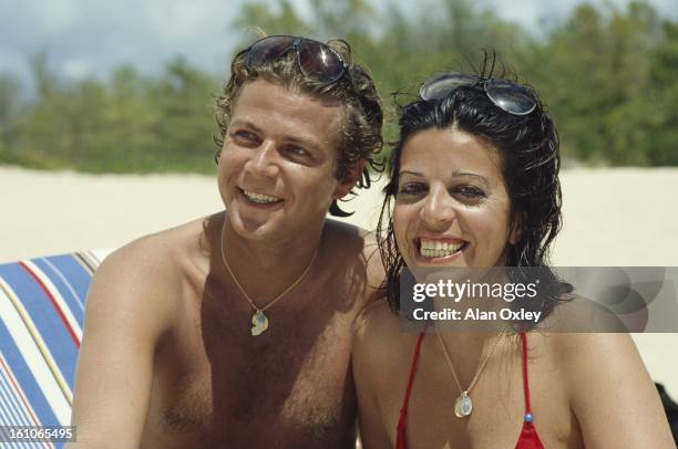 Christina Onassis and French pharmaceutical heir Thierry Roussel on their honeymoon in French Saint-Martin in March, 1984.