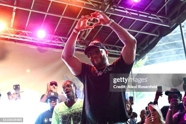 Flo Rida is seen during the fiftieth anniversary celebration of Hip Hop during a block party near 1520 Sedgwick Ave on August 12, 2023 in The Bronx...