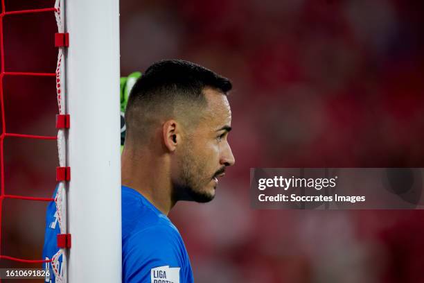 Bruno Brigido of Estreia da Amadora during the Portugese Primeira Liga match between Benfica v Estrela Amadora at the Estadio Da Luz on August 19,...