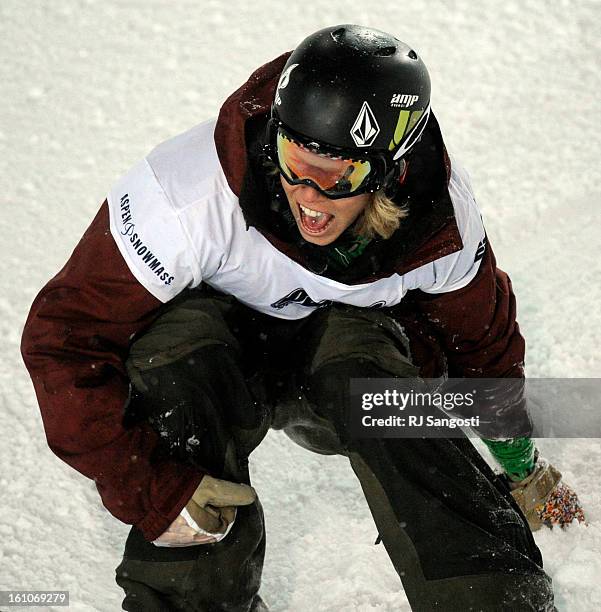 Kevin Pearce celebrates his ride during the Snowboard SuperPipe Men's Finals Winter X Games in Aspen. RJ Sangosti/ The Denver Post