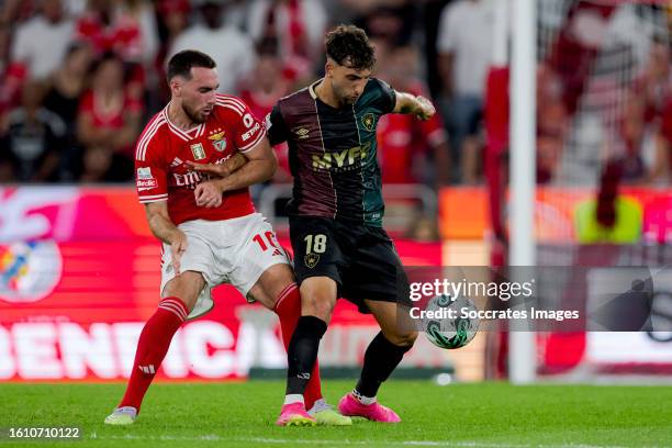 Orkun Kokcu of Benfica, Vito of Estreia da Amadora during the Portugese Primeira Liga match between Benfica v Estrela Amadora at the Estadio Da Luz...