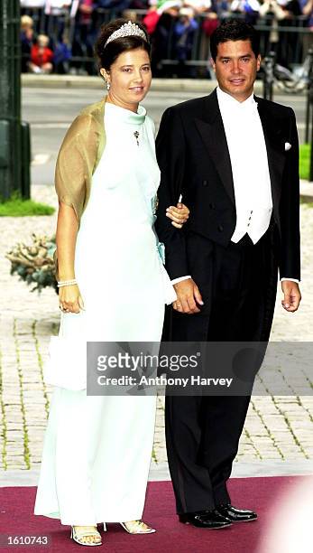 Princess Alexia of Greece and Carlos Morales attend the wedding of Norwegian Crown Prince Haakon and Mette-Marit Tjessem Hoiby August 25, 2001 at the...