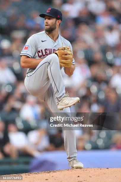 Daniel Norris of the Cleveland Guardians delivers a pitch against the Chicago White Sox during the fifth inning at Guaranteed Rate Field on July 28,...