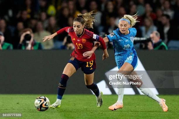 Olga Carmona of Spain and Real Madrid and Chloe Maggie Kelly of England and Manchester City during the FIFA Women's World Cup Australia &amp; New...