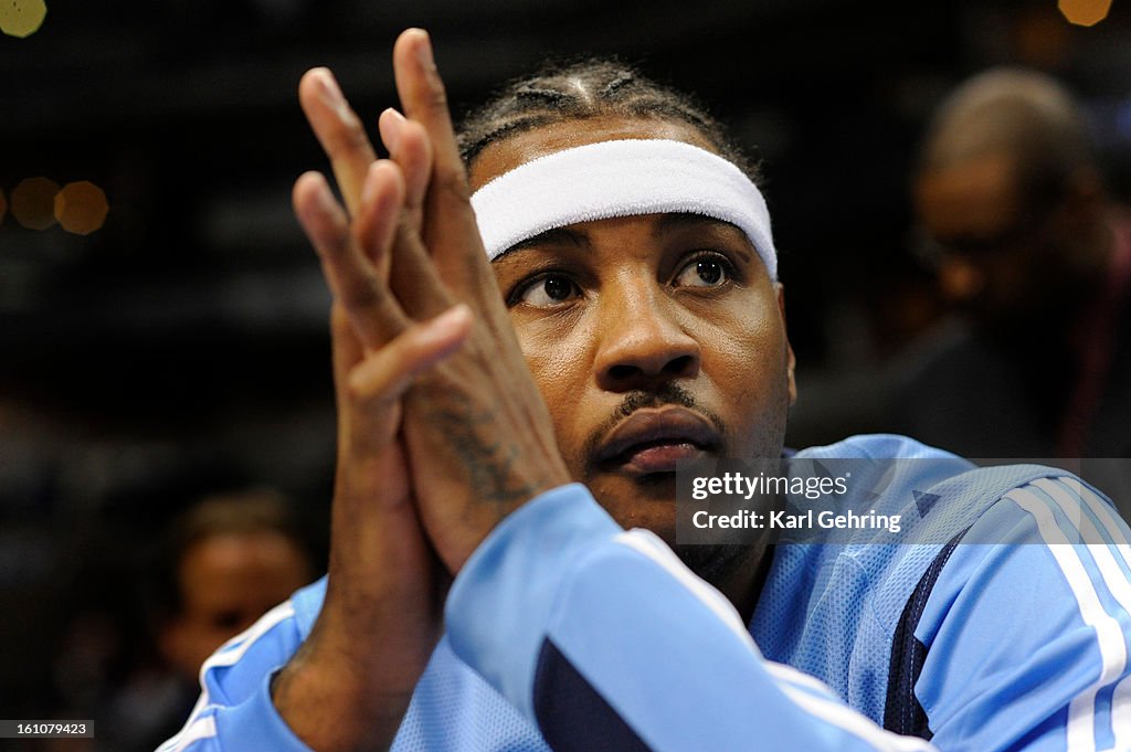 (KG) SP15NUGS_JAZZ -- Denver Nuggets forward Carmelo Anthony (15) is back with Nuggets. The Denver Nuggets hosted the Utah Jazz Wednesday night, October 15, 2008 at the Pepsi Center. Karl Gehring/The Denver Post