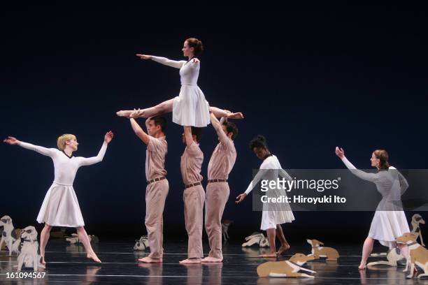 Paul Taylor Dance Company performing "Diggity" at City Center on Thursday, February 28, 2008.This image;Eran Bugge, atop, with other cast members in...