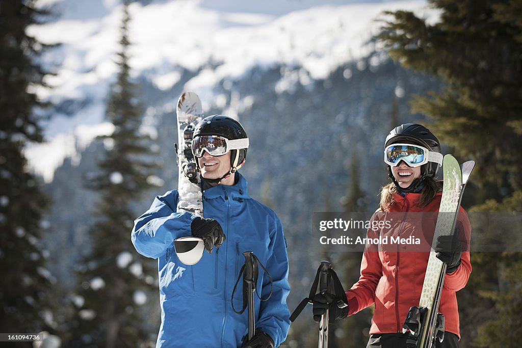Friends skiing