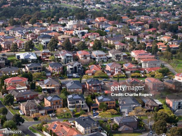 aerial of suburban australian neighbourhood - victoria aerial stock pictures, royalty-free photos & images