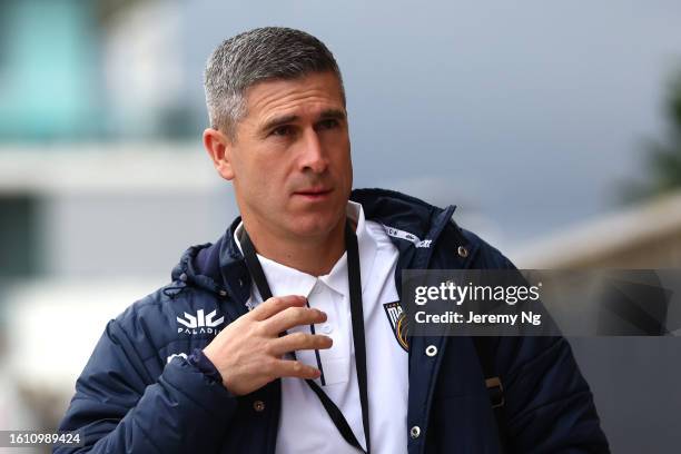 Coach of the Mariners Nick Montgomery arrives prior to the round of 32 2023 Australia Cup match between Sydney FC and Central Coast Mariners at WIN...