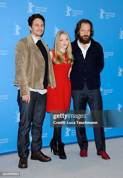 Actors James Franco, Amanda Seyfried and Peter Sarsgaard attend the 'Lovelace' Photocall during the 63rd Berlinale International Film Festival at...