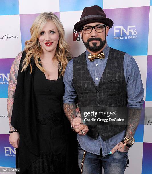 Singer A.J. McLean and Rochelle Deanna Karidis arrive at The Grammy Awards: Friends 'N' Family party at Paramount Studios on February 8, 2013 in...