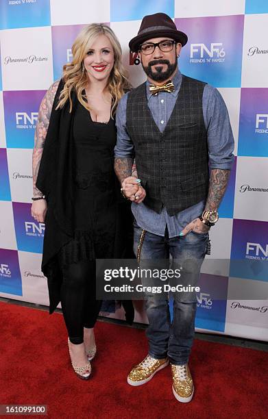 Singer A.J. McLean and Rochelle Deanna Karidis arrive at The Grammy Awards: Friends 'N' Family party at Paramount Studios on February 8, 2013 in...