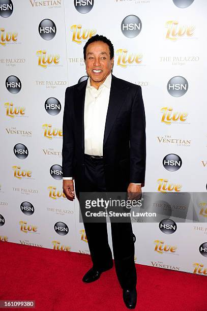 Singer Smokey Robinson arrives at the HSN Live Michael Bolton concert at The Venetian Resort Hotel Casino on February 8, 2013 in Las Vegas, Nevada.