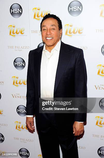 Singer Smokey Robinson arrives at the HSN Live Michael Bolton concert at The Venetian Resort Hotel Casino on February 8, 2013 in Las Vegas, Nevada.