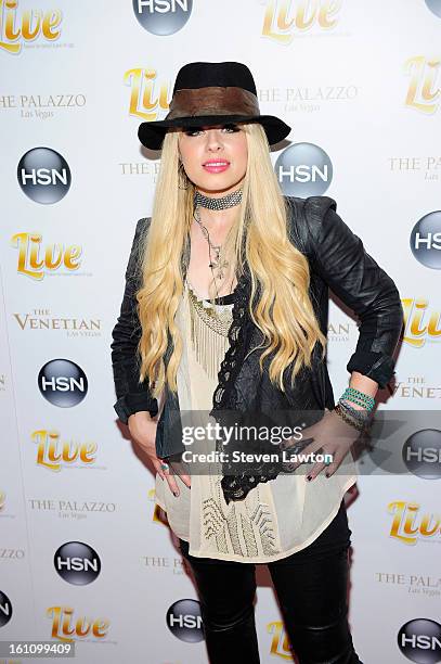 Musician Orianthi arrives at the HSN Live Michael Bolton concert at The Venetian Resort Hotel Casino on February 8, 2013 in Las Vegas, Nevada.