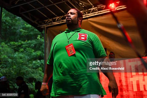 Bone Crusher performs at the fiftieth anniversary of Hip Hop block party near 1520 Sedgwick Ave on August 12, 2023 in The Bronx borough of New York...
