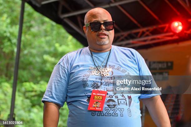 Scratch Master JazzyG attends the fiftieth anniversary of Hip Hop block party near 1520 Sedgwick Ave on August 12, 2023 in The Bronx borough of New...