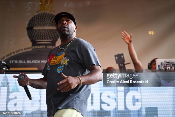 Smooth performs at the fiftieth anniversary of Hip Hop block party near 1520 Sedgwick Ave on August 12, 2023 in The Bronx borough of New York City....