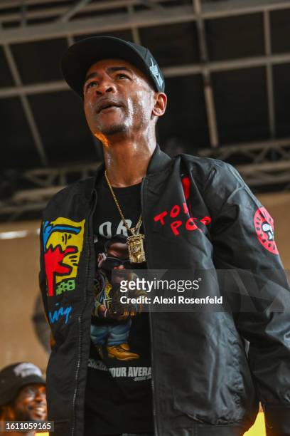 Razor performs at the fiftieth anniversary of Hip Hop block party near 1520 Sedgwick Ave on August 12, 2023 in The Bronx borough of New York City. On...