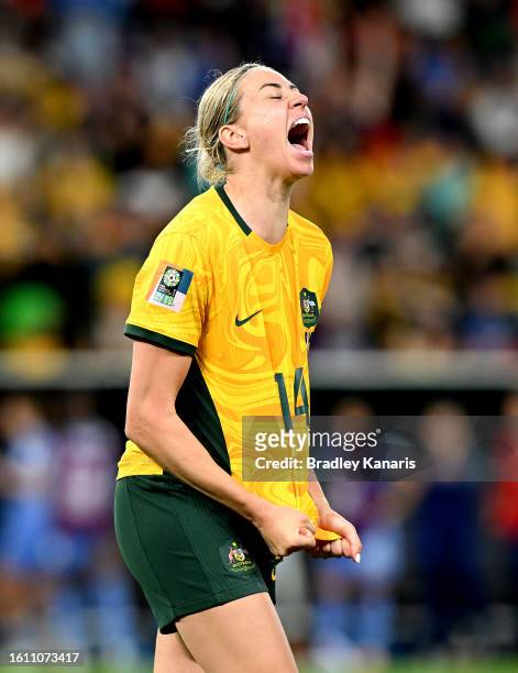 Alanna Kennedy of Australia celebrates her team's victory after the penalty shoot out during the FIFA Women's World Cup Australia & New Zealand 2023...